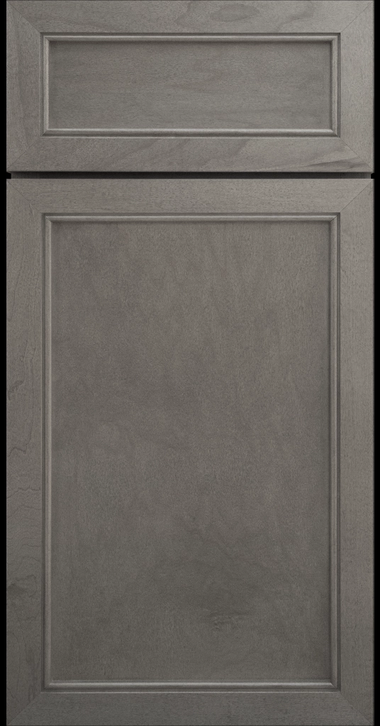 Alpine Slim narrow stile and rail cabinet door with a flat center panel in a Pewter stain